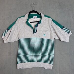 Greenline International Polo Shirt Mens L Gray Striped Short Sleeve Vintage